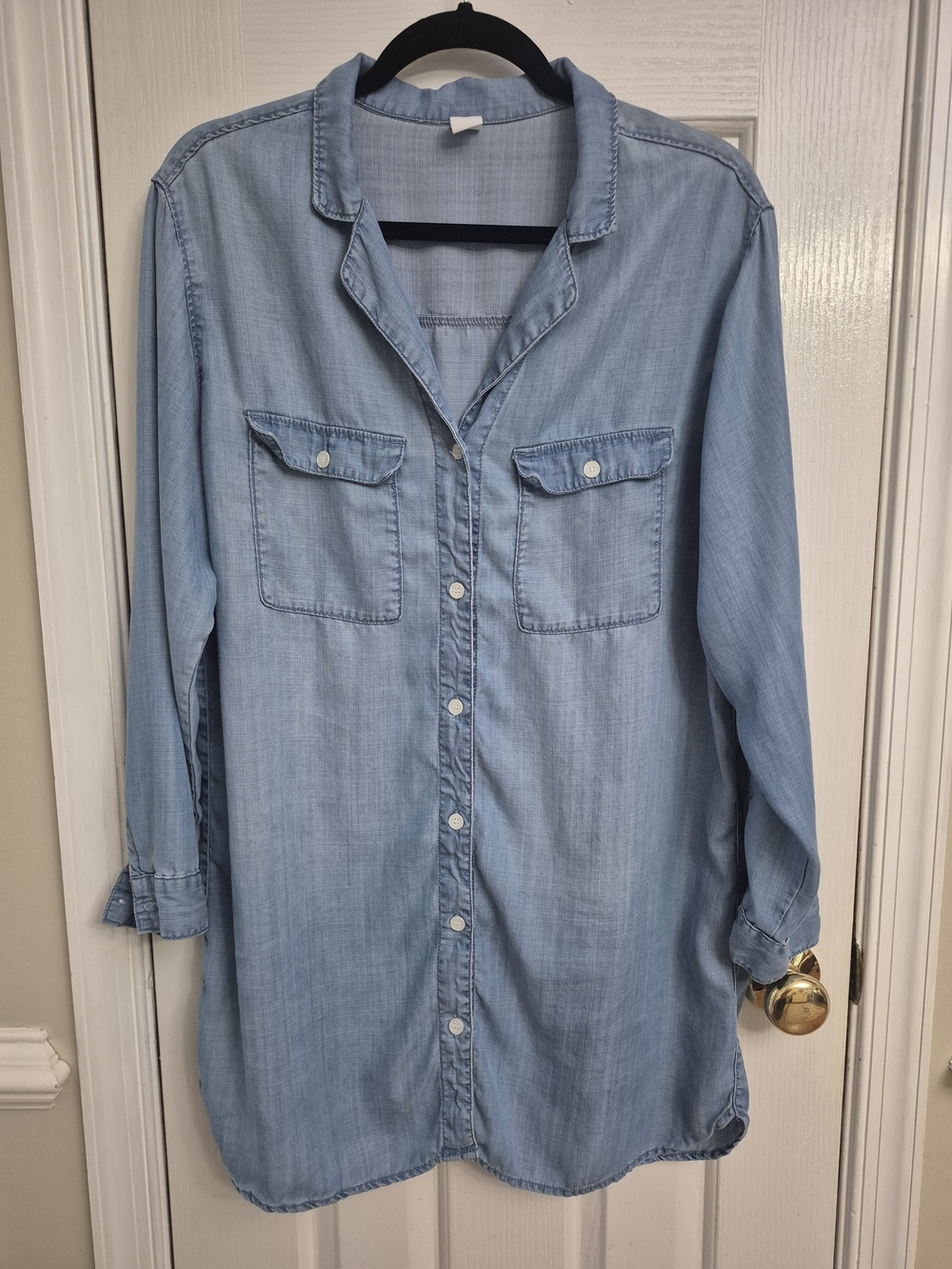 H&M &DENIM Women's Blue Chambray Shirt Dress Long Sleeve Tunic - Size 10